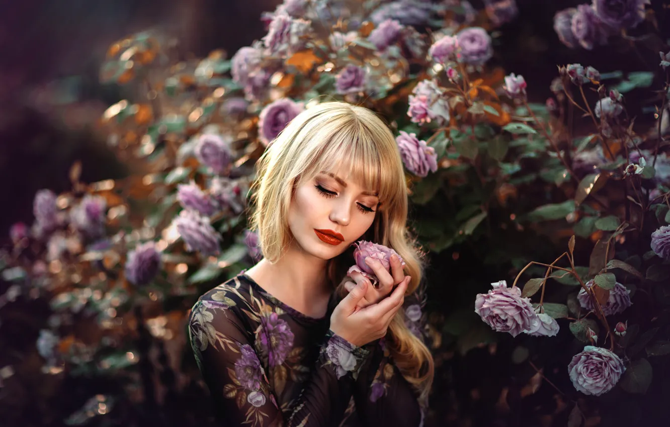 Фото обои девушка, цветы, настроение, розы, макияж, Judy Goldammer, фотограф Melanie Dietze