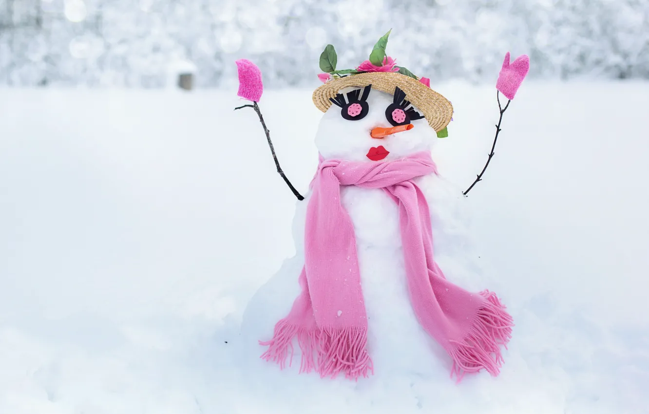 Фото обои зима, белый, глаза, снег, ресницы, фон, розовый, праздник