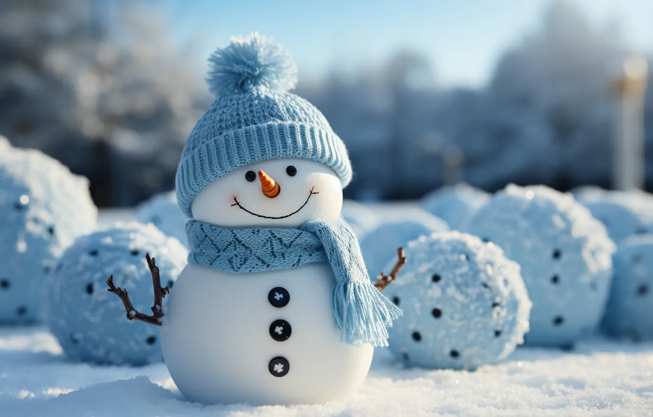 Фото обои зима, снег, Рождество, Новый год, снеговик, Christmas, winter, snow