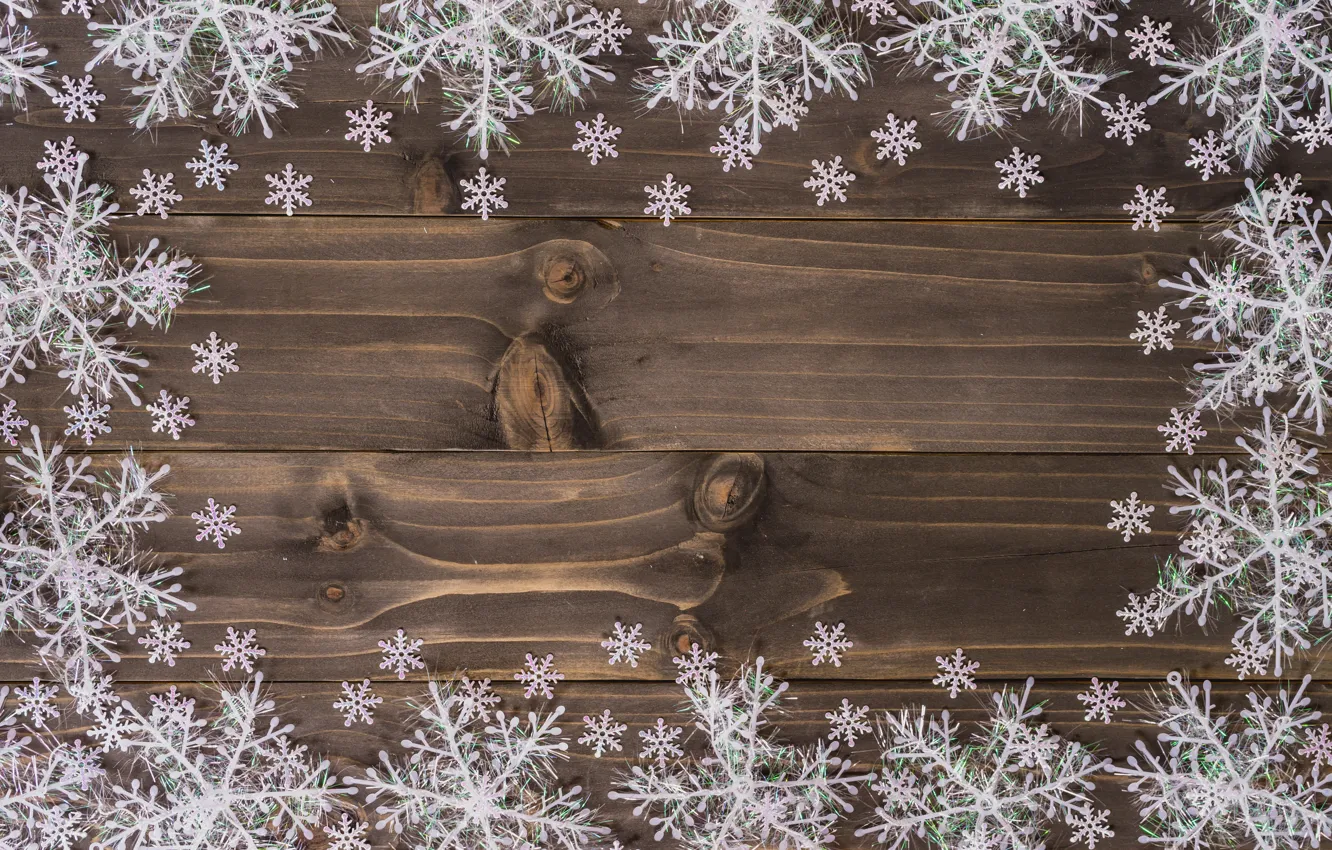 Фото обои зима, снежинки, дерево, доски, Новый Год, Рождество, new year, Christmas