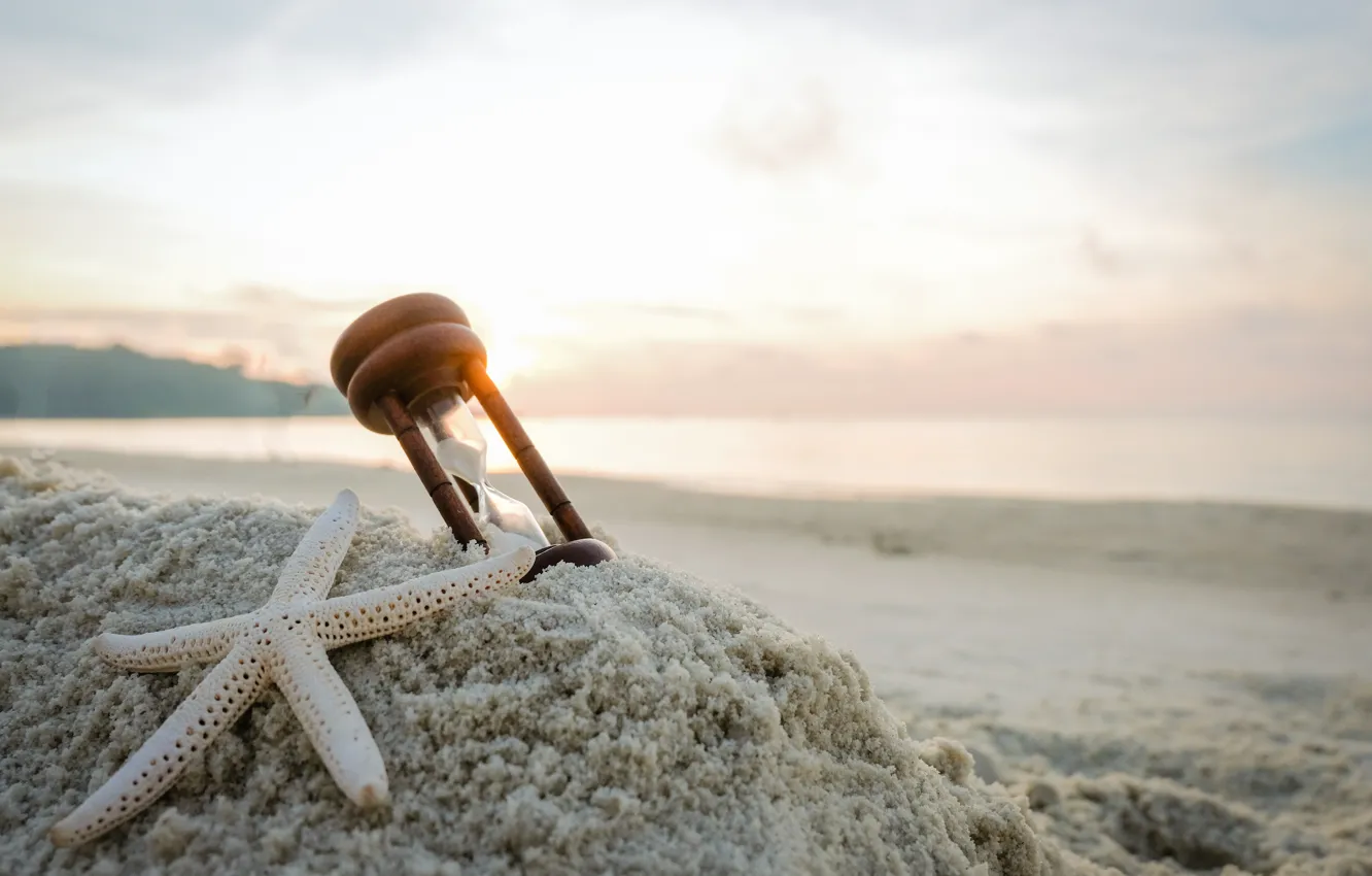 Фото обои песок, море, пляж, звезда, summer, beach, sea, песочные часы