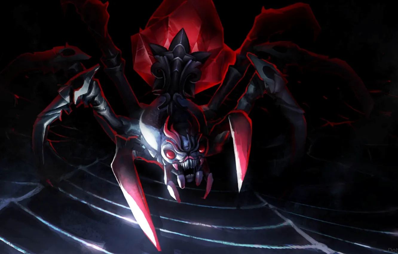 Фото обои паутина, арт, паучиха, Dota 2, Broodmother