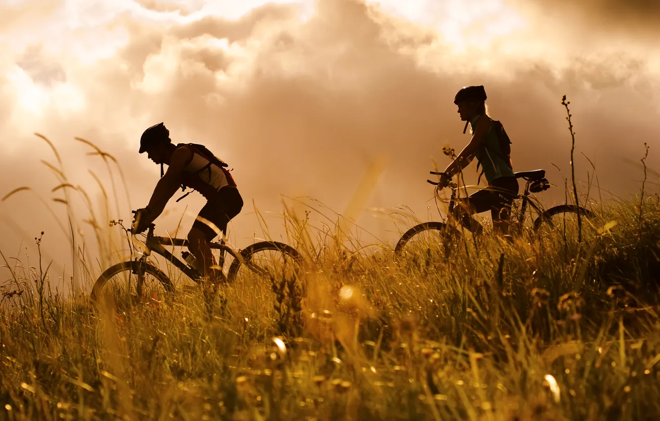Фото обои природа, спорт, велосипедисты, mountain bike, healthy lifestyle