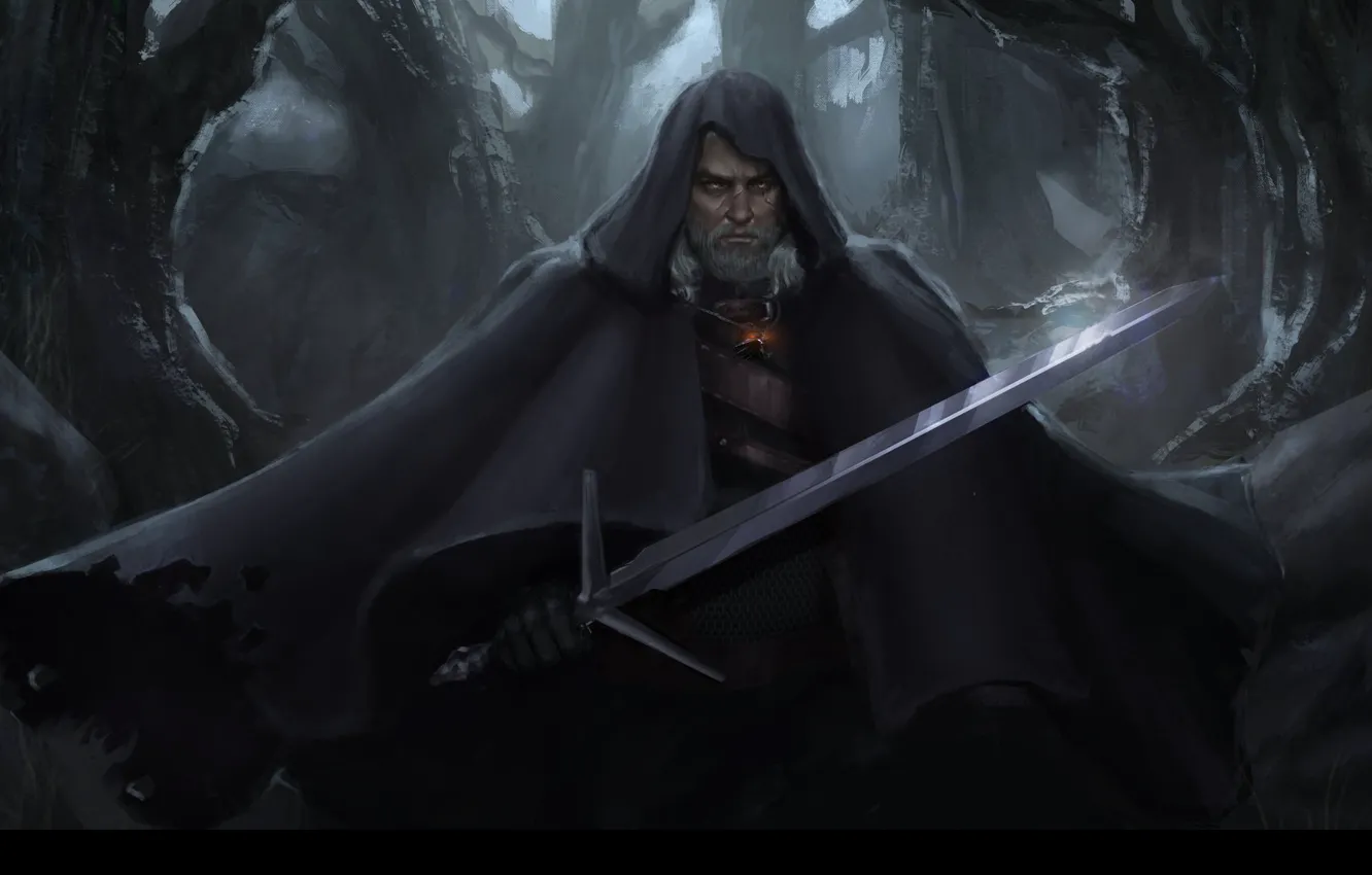 Фото обои меч, арт, game, ведьмак, art, Геральт из Ривии, Geralt of Rivia, Witcher 3: Wild Hunt