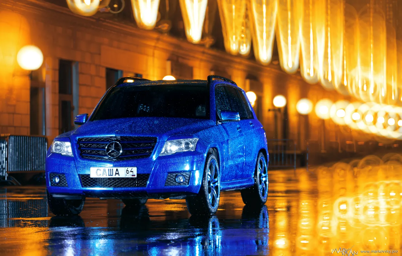 Фото обои mercedes, mercedes-benz, chrome, glk, blue chrome