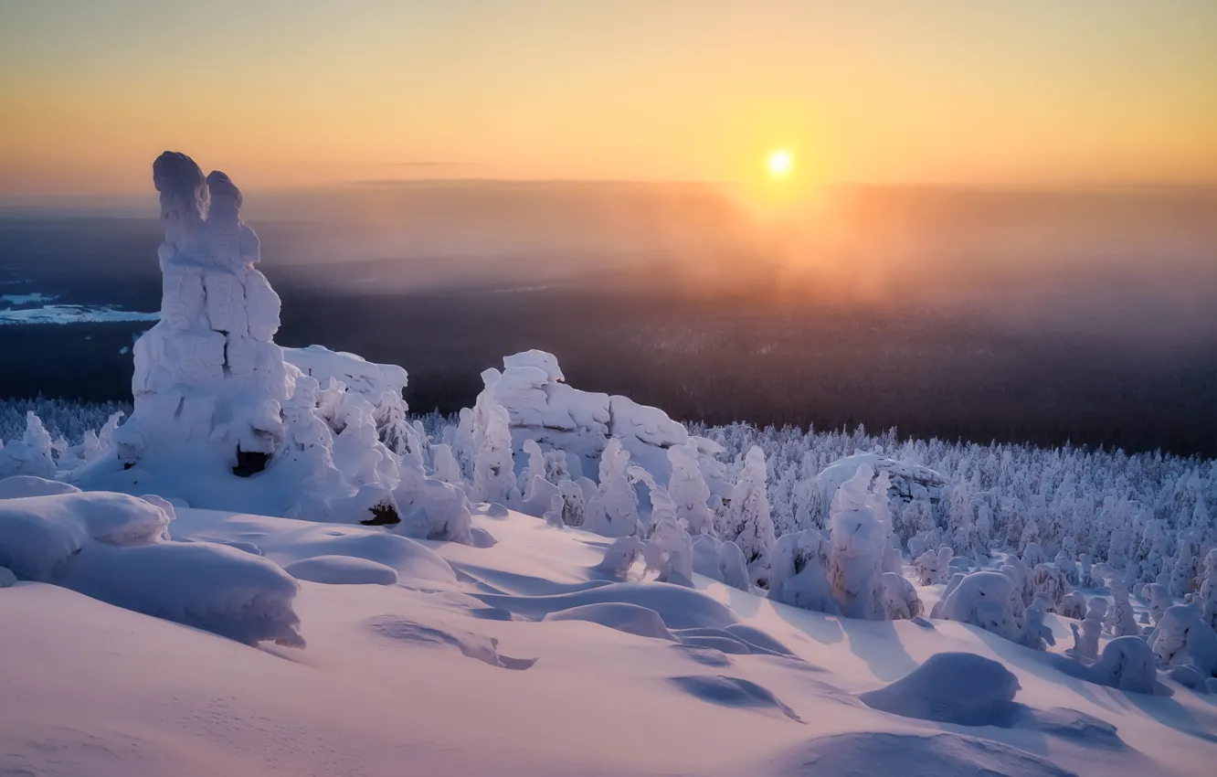Фото обои зима, солнце, снег, деревья, пейзаж, горы, природа, утро