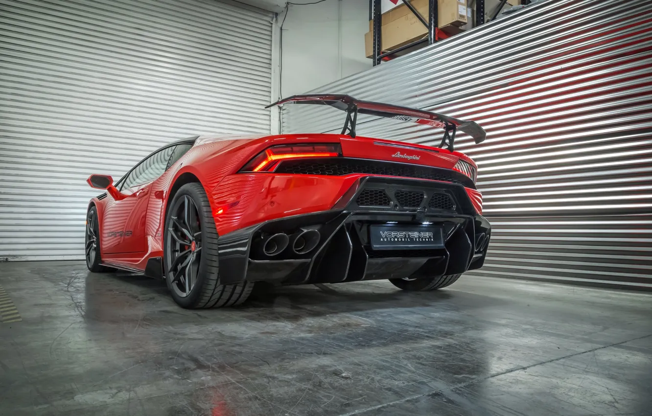 Фото обои машина, свет, красный, Lamborghini, Vorsteiner, задок, Huracan, Novara