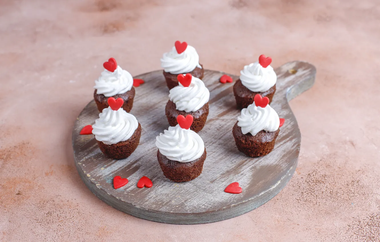 Фото обои сердечки, десерт, кексы