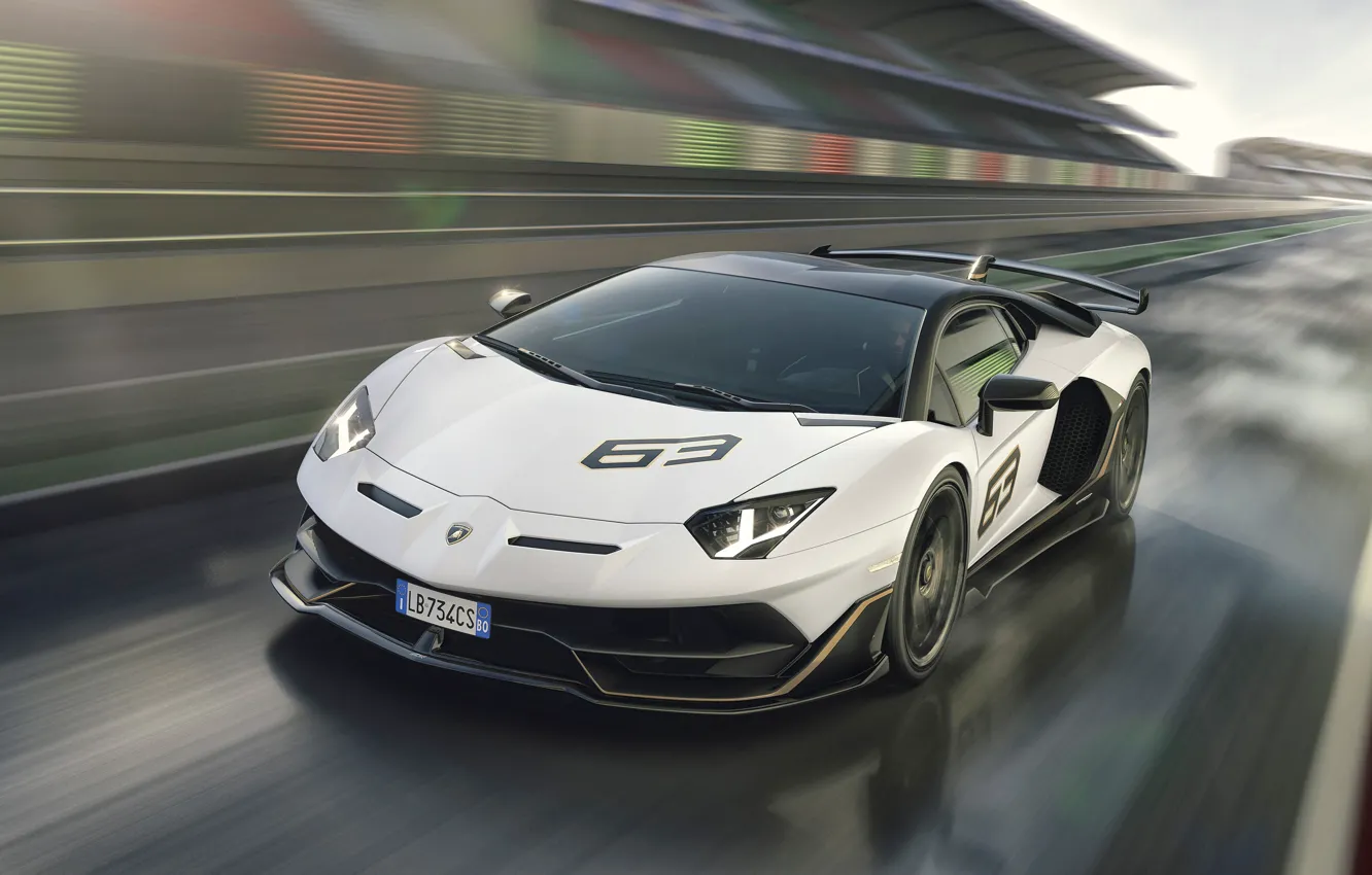 Фото обои скорость, Lamborghini, суперкар, гоночный трек, 2018, Aventador, Aventador SVJ, SVJ 63