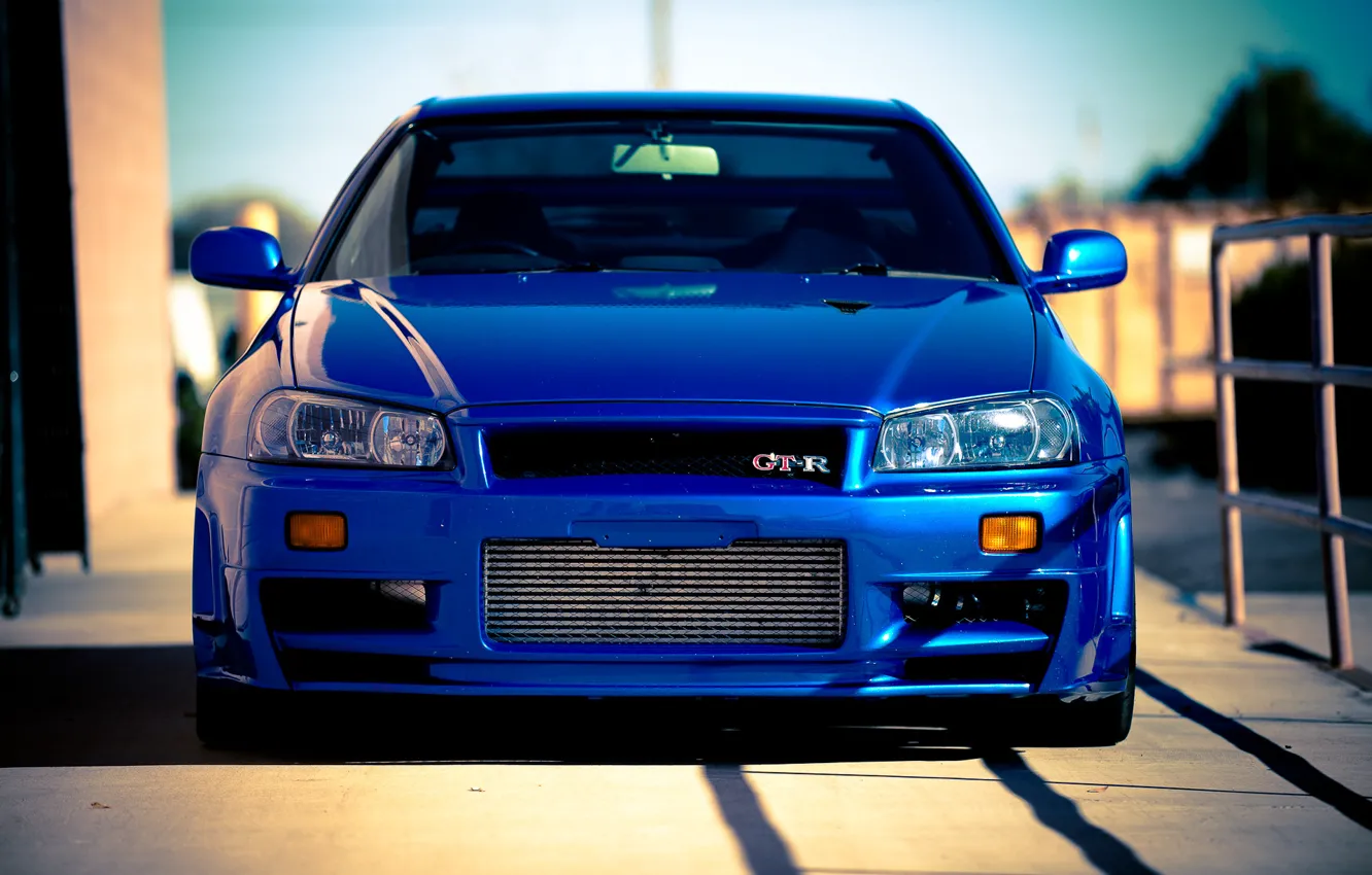 Фото обои синий, Nissan, ниссан, blue, gt-r, Skyline, R34, скайлайн