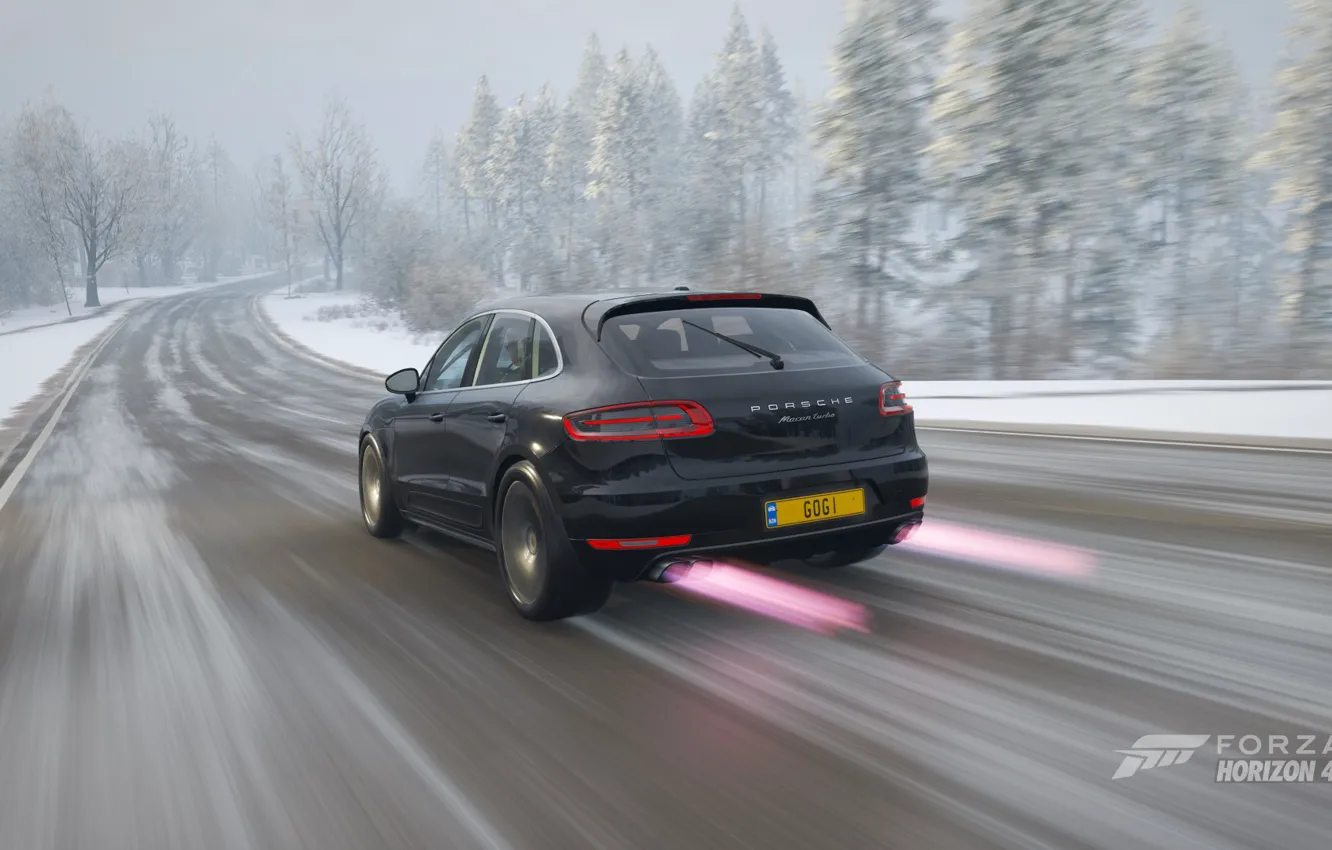 Фото обои Porsche, Winter, Racing, Macan, Macan Turbo, Forza Horizon 4, Porsche Macan Turbo