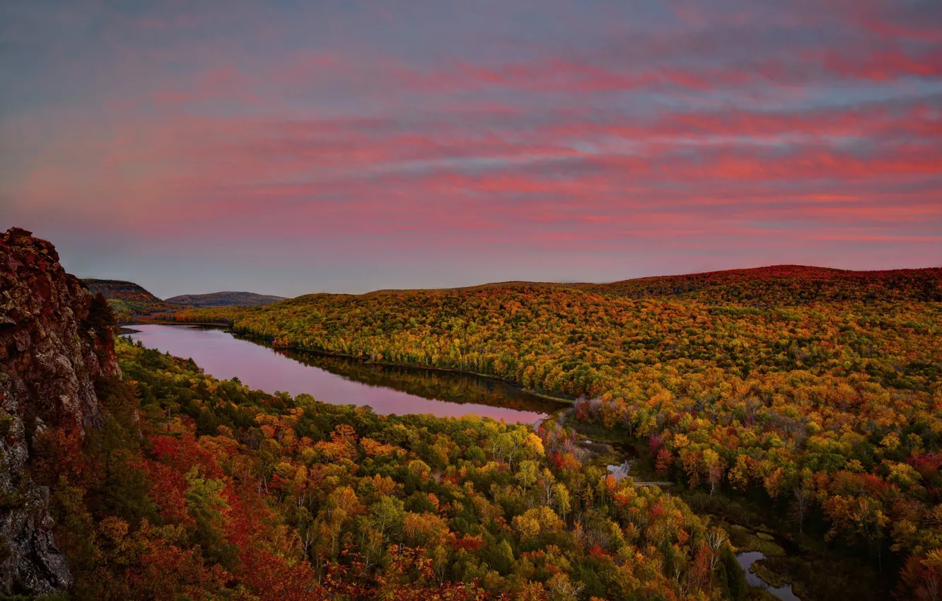 Фото обои осень, лес, пейзаж, природа, река