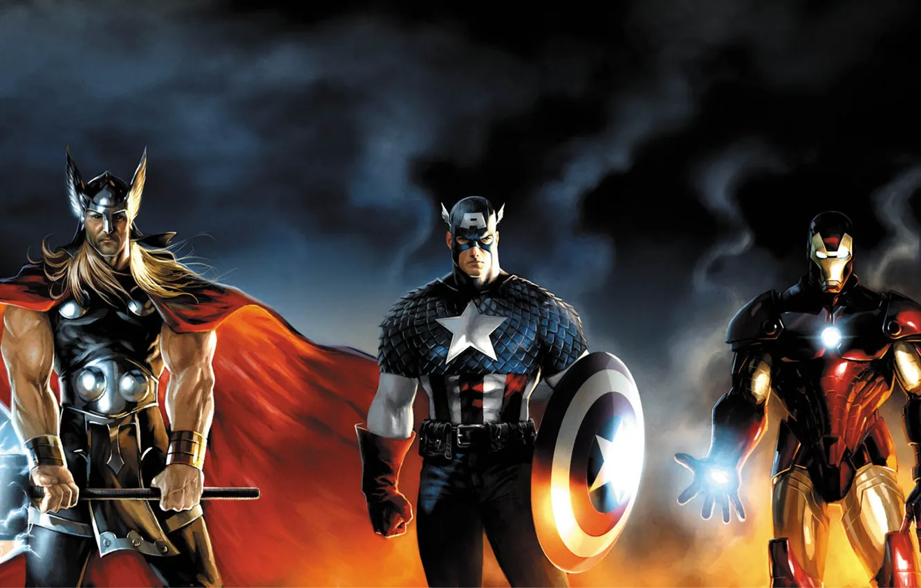 Фото обои marvel, Iron Man, Captain America, heroes, Thor