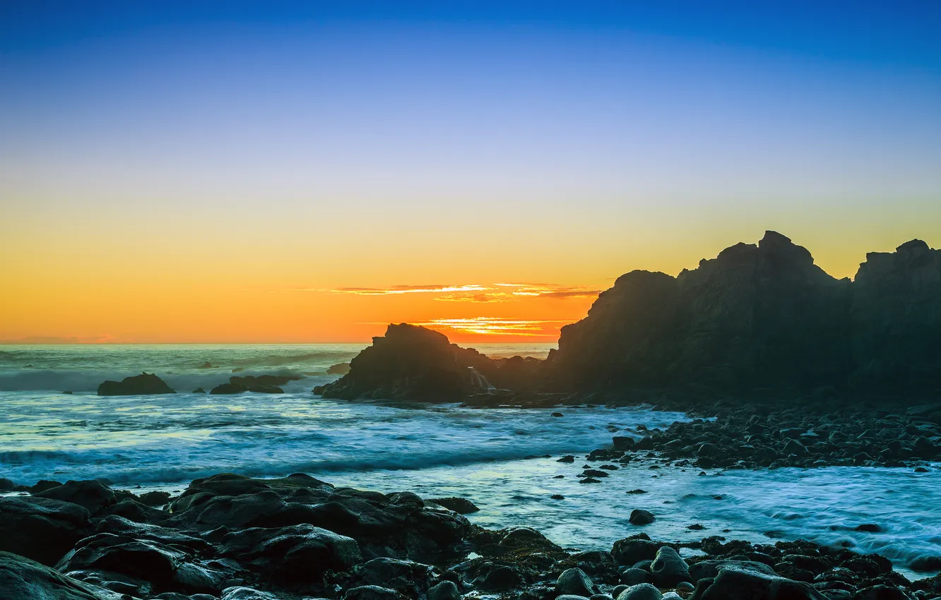 Фото обои пейзаж, природа, камни, океан, скалы, берег, Oregon, расвет