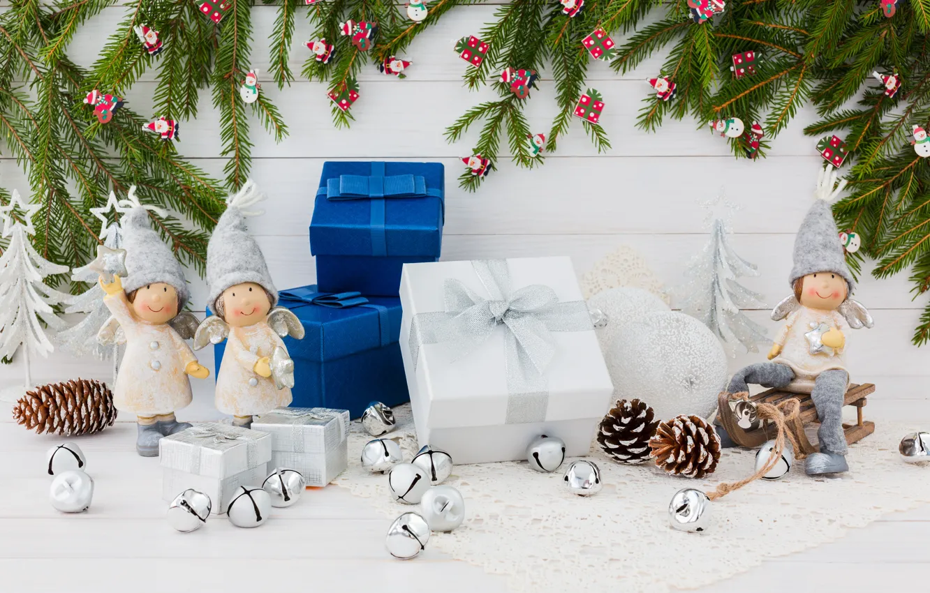 Фото обои Синий, Звезда, Рождество, Новый год, фигурки, Коробка, Подарок, Rights Reserved