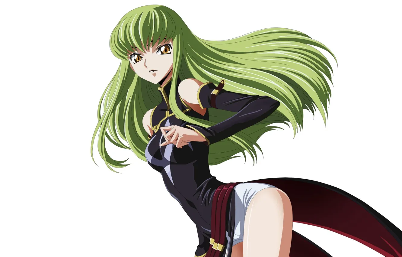 Фото обои long hair, anime, cartoon, women, digital art, yellow eyes, green hair, anime girls