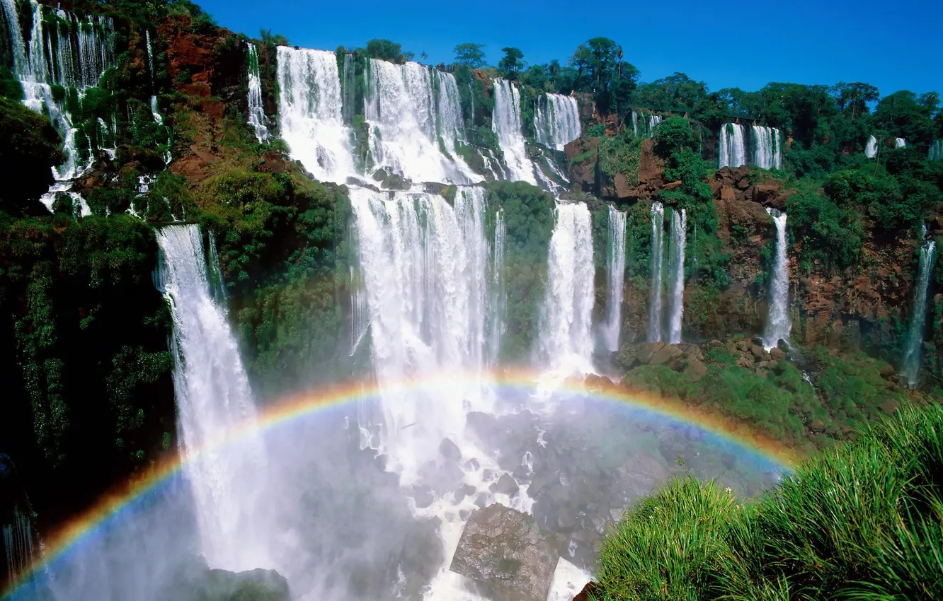 Фото обои водопад, радуга, улыбка природы