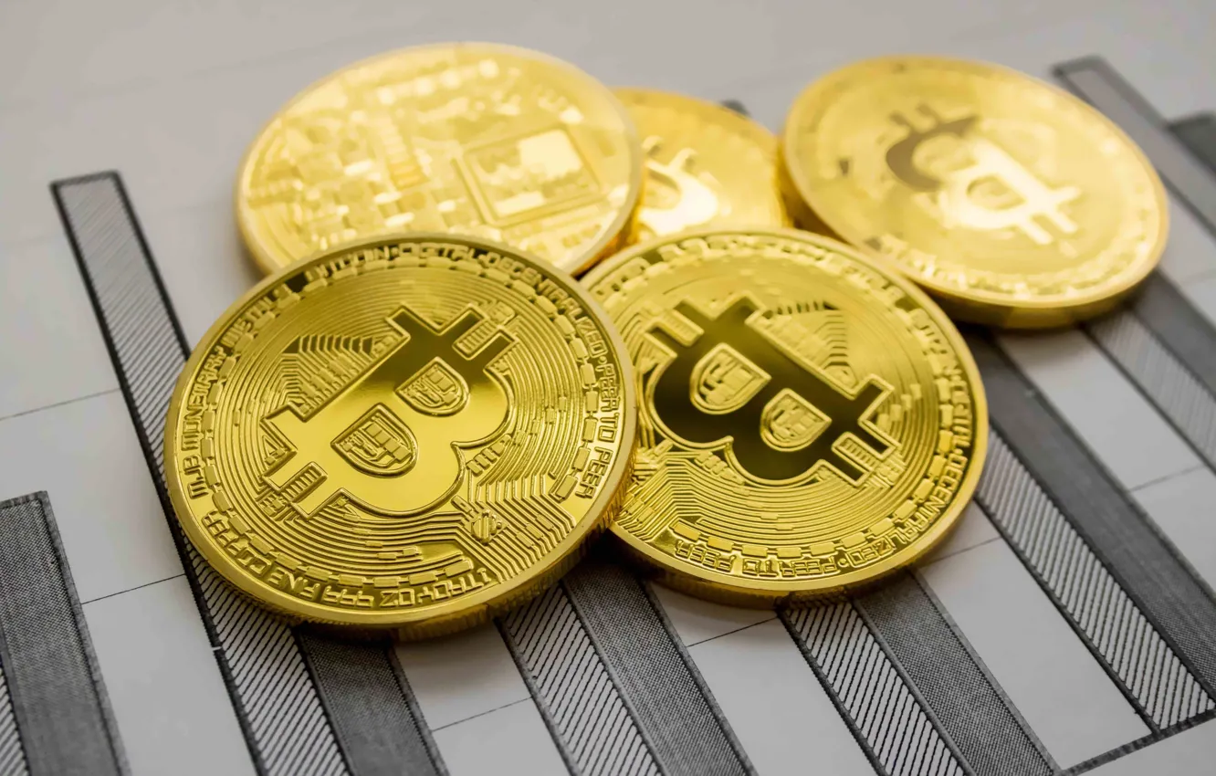Фото обои размытие, лого, монеты, чертёж, bitcoin, биткоин