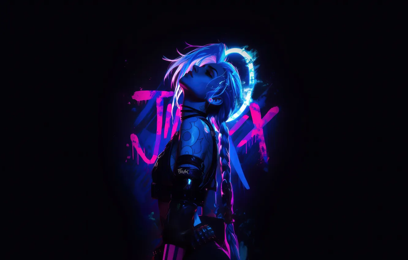 Фото обои Game, LoL, League Of Legends, Dark Background, Jinx, AI Art, AI Generated