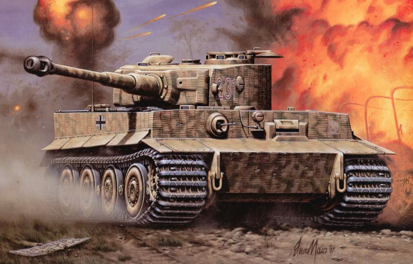 Фото обои тигр, огонь, война, обои, танк, сражение, бронетехника