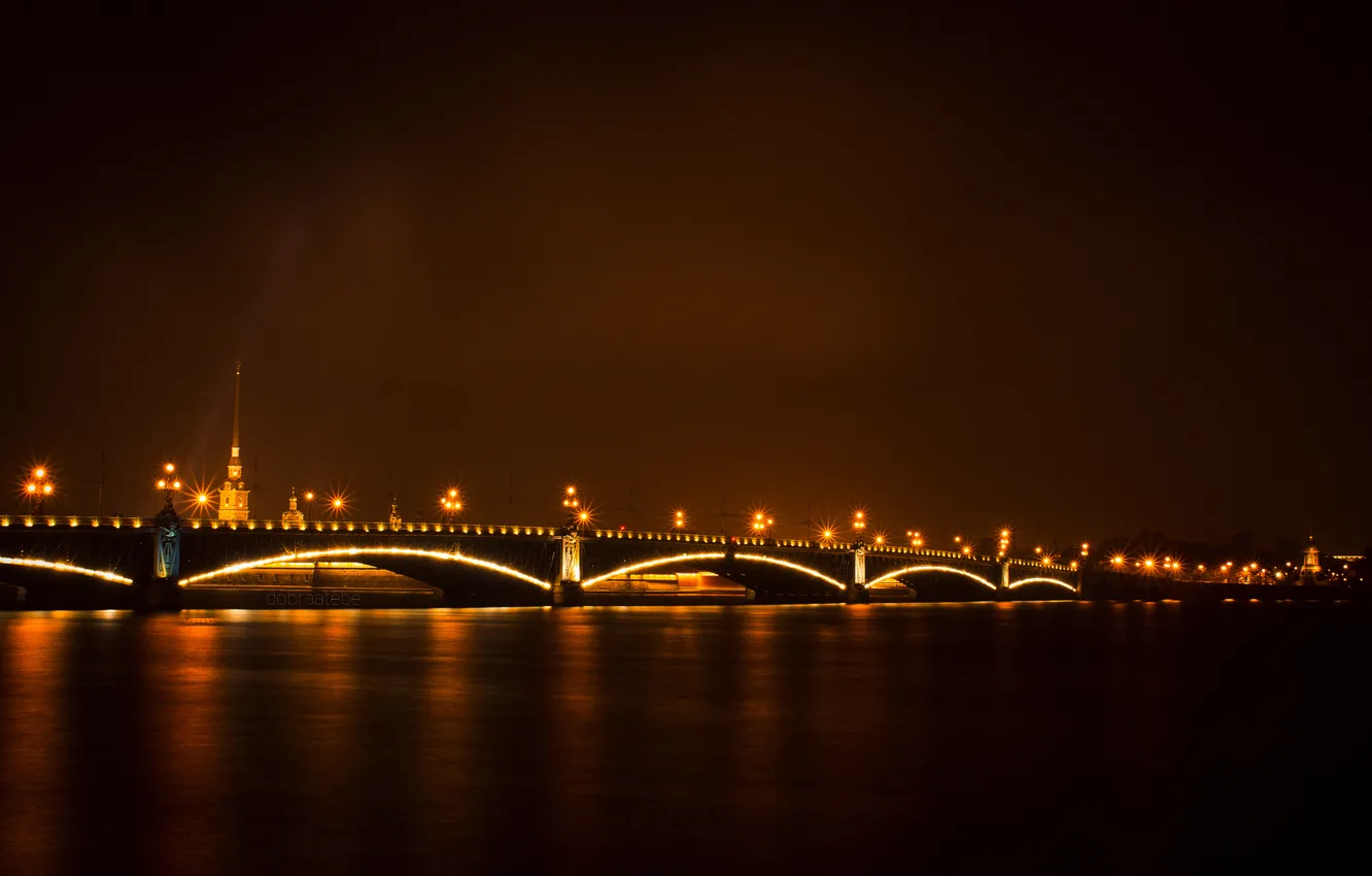 Фото обои ночь, мост, темно, Питер, огоньки, фонари, Санкт-Петербург, канал