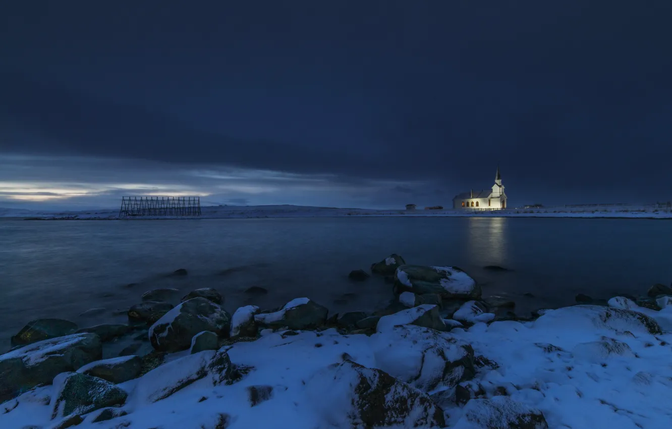 Фото обои winter, Norway, Nesseby Church