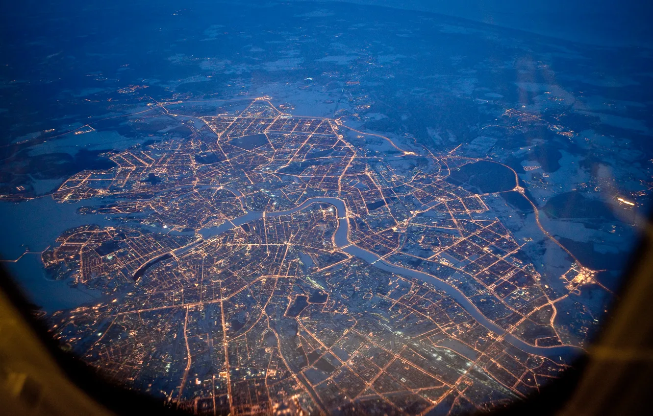 Фото обои ночь, огни, высота, Санкт-Петербург, питер