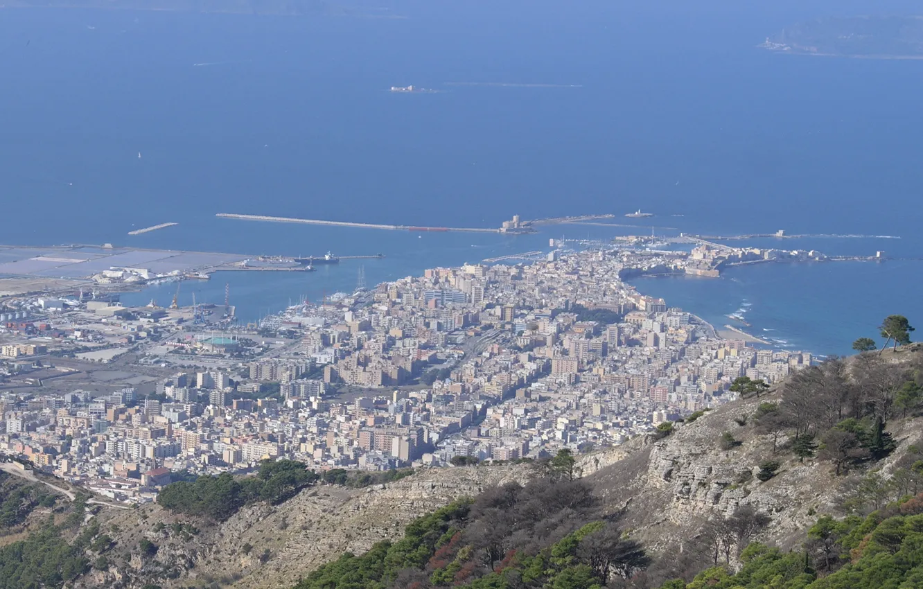 Фото обои море, Италия, панорама, Сицилия, Трапани