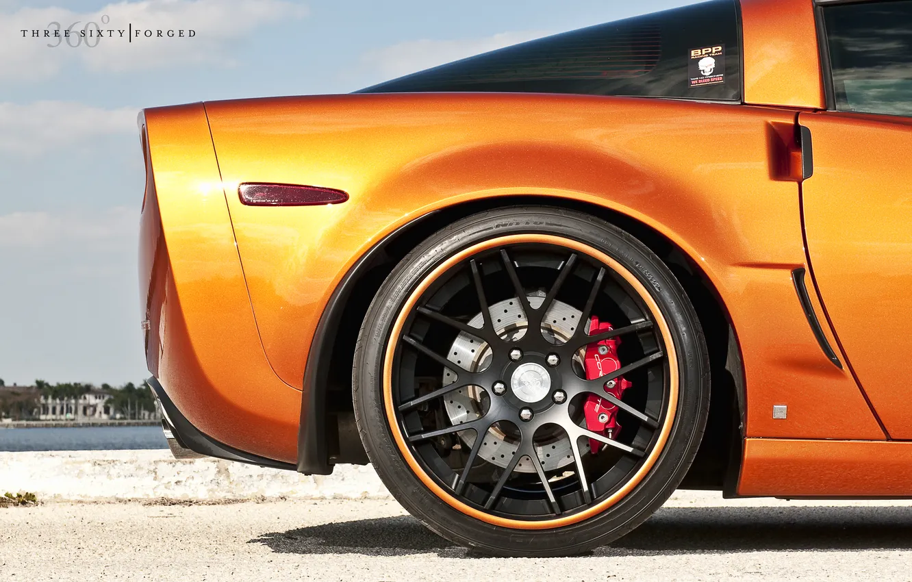 Фото обои оранжевый, Z06, Corvette, Chevrolet, шевроле, корвет, orange, 360 three sixty forged