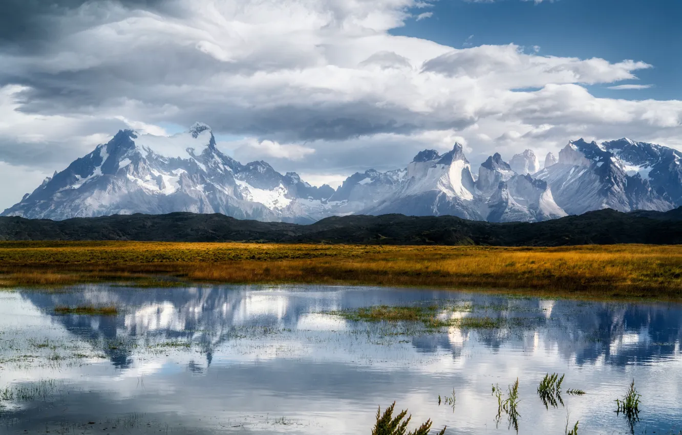 Фото обои снег, горы, водоем, Анды