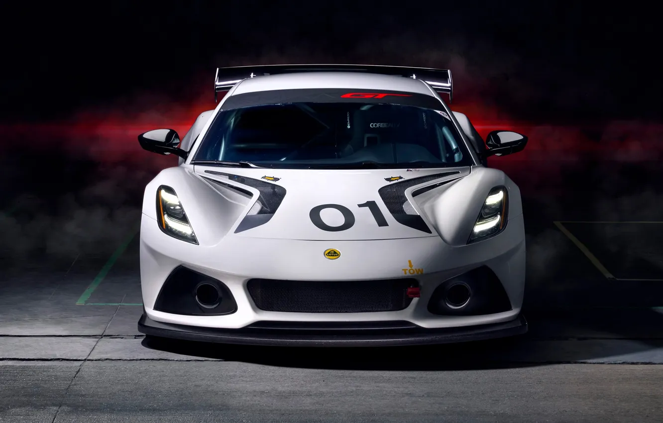 Фото обои белый, дым, парковка, GT4, Emira, Lotus Emira GT4