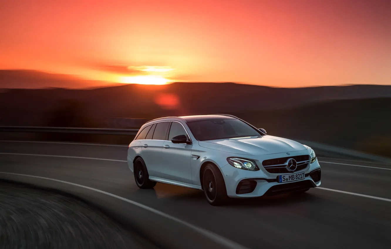 Фото обои закат, Mercedes-Benz, AMG, универсал, E63, Estate, 4MATIC, 2017