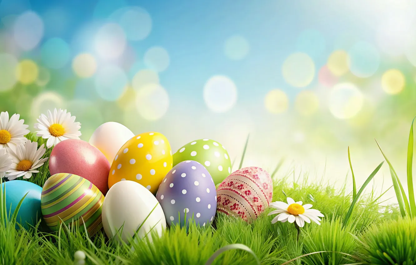Фото обои цветы, яйца, весна, colorful, Пасха, happy, flowers, spring