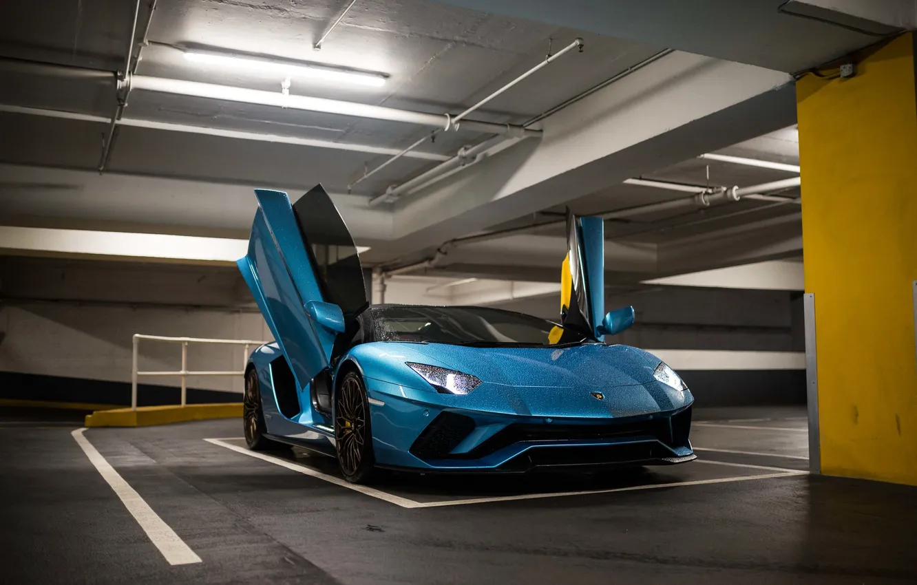 Фото обои Blue, Aventador, Parking