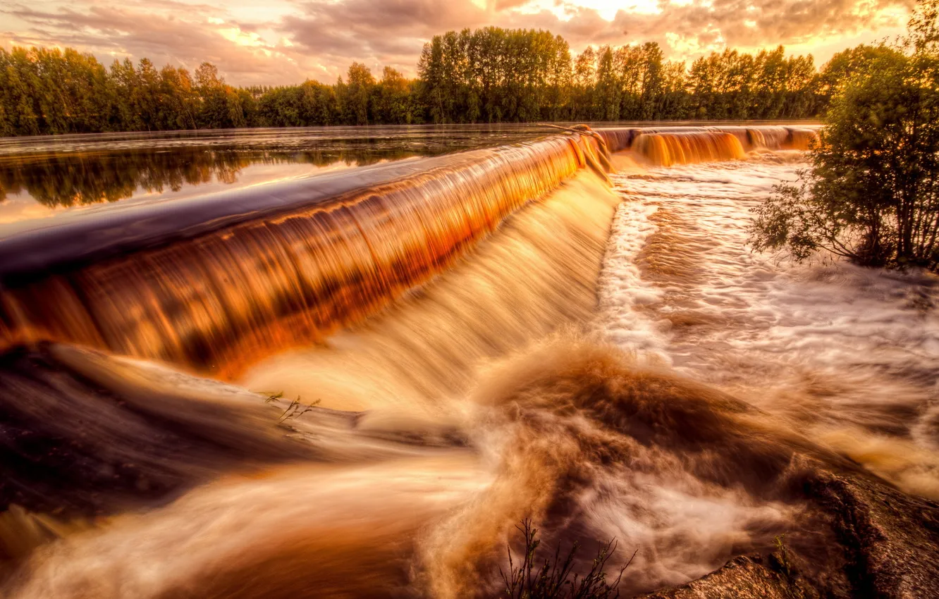 Фото обои пейзаж, река, водопад