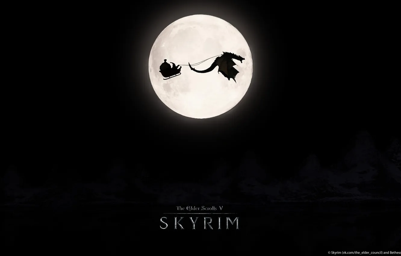 Фото обои луна, дракон, новый год, skyrim
