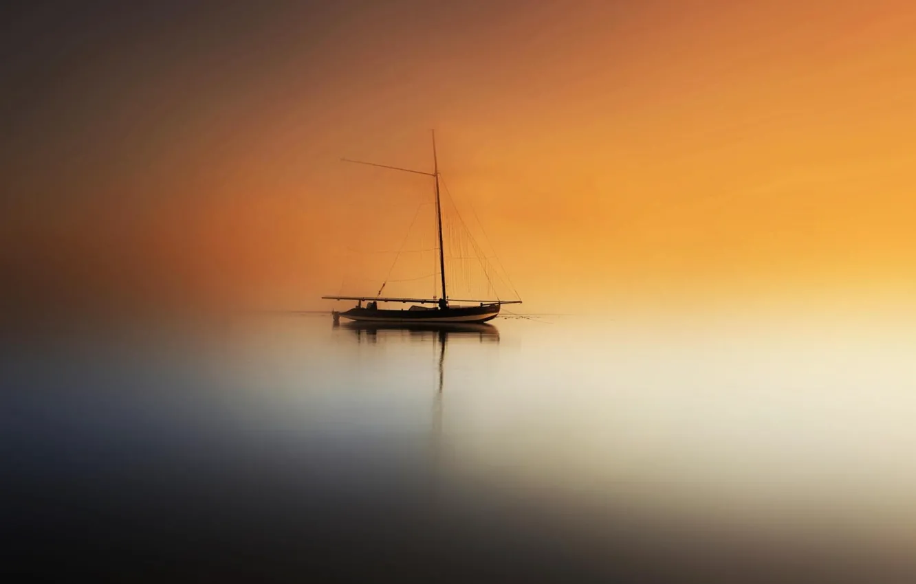 Фото обои ghost, sea, fog, ship, boat, mist, sailboats