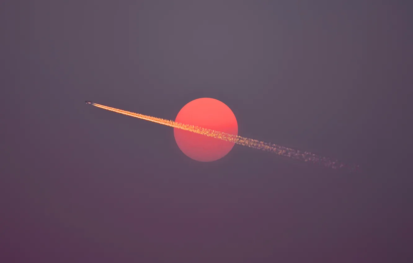 Фото обои sky, flight, sun, airplane, dusk