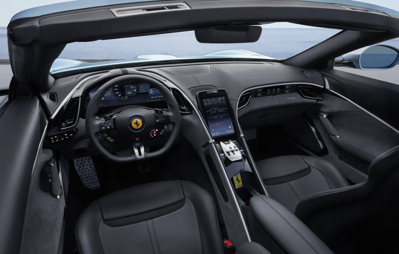 Фото обои Ferrari, luxury, Roma, car interior, Ferrari Roma Spider