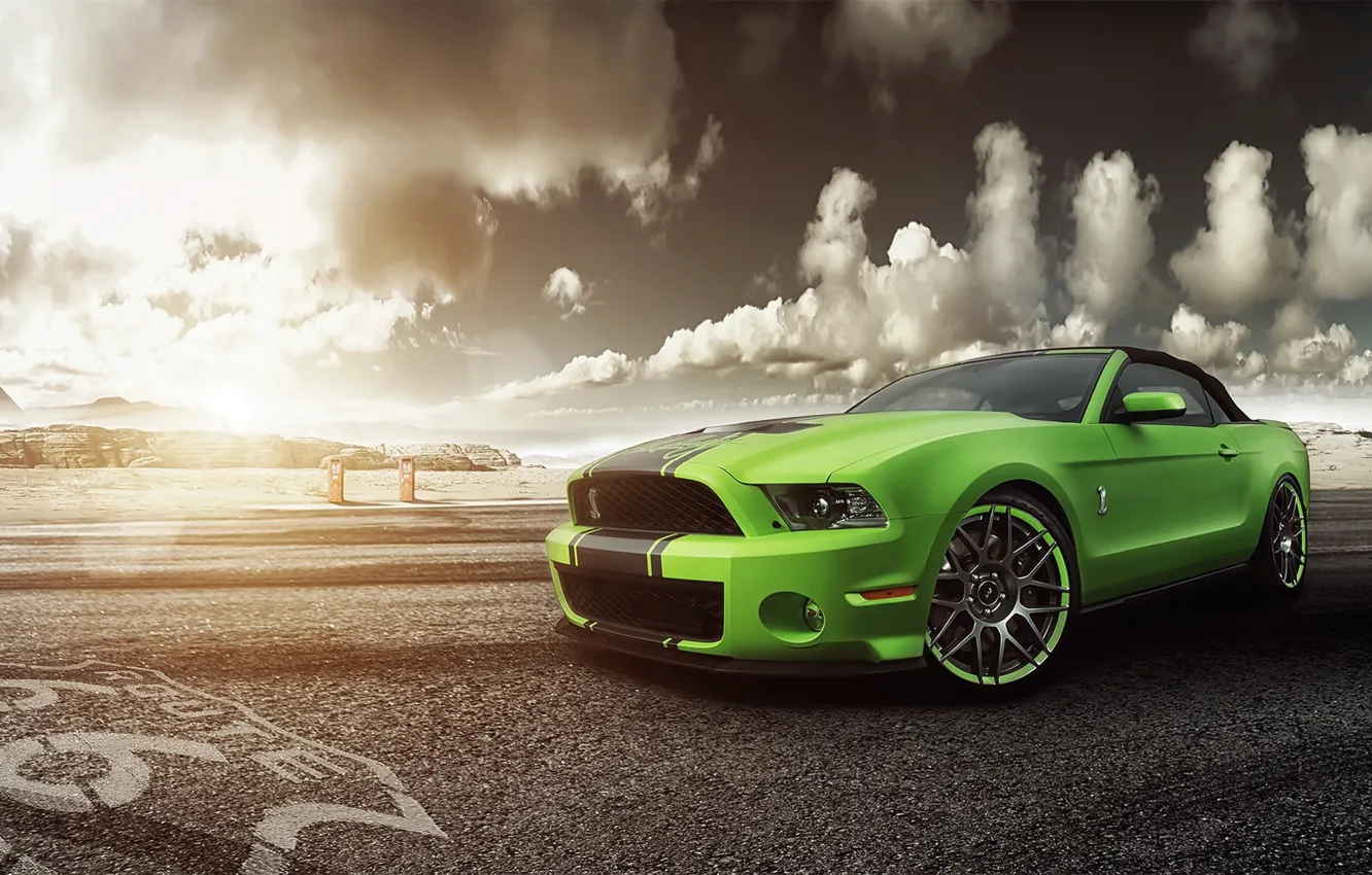 Фото обои green, Mustang, Ford, Shelby, GT500, мустанг, зелёный, перед