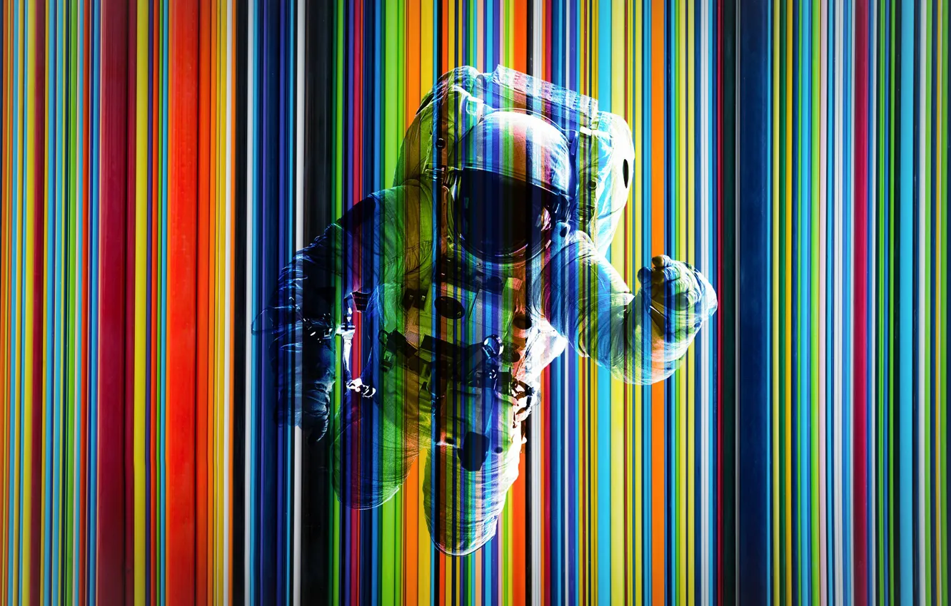 Фото обои линии, полосы, цветные, костюм, астронавт