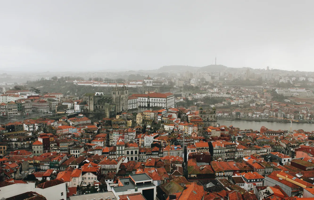 Фото обои fog, Portugal, Porto, rainy