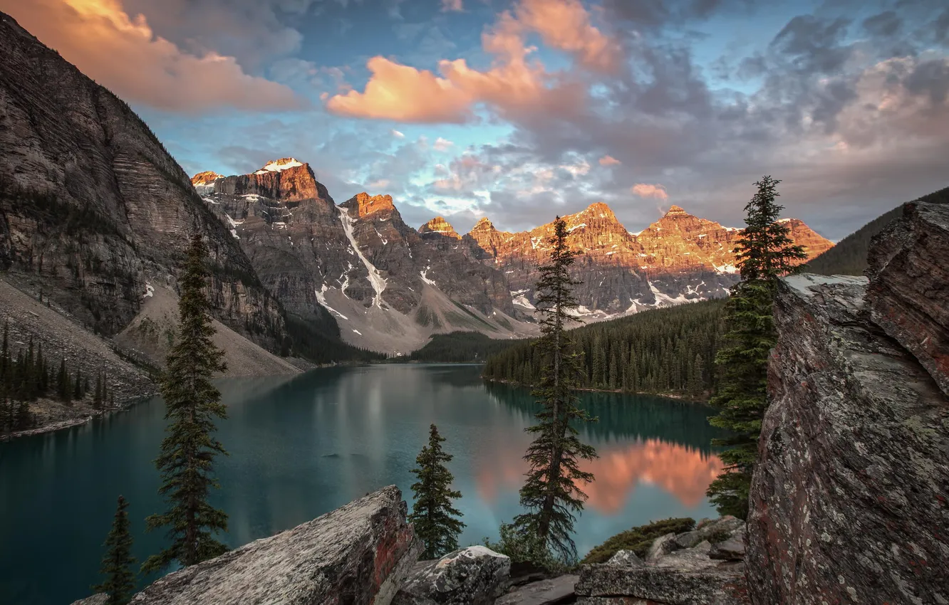 Фото обои закат, горы, природа, озеро