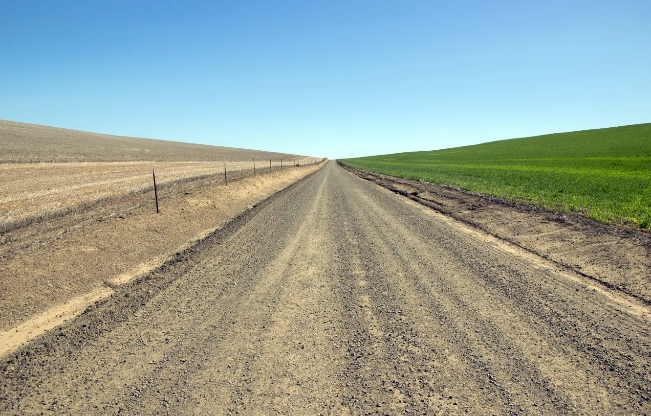 Фото обои дорога, поле, небо