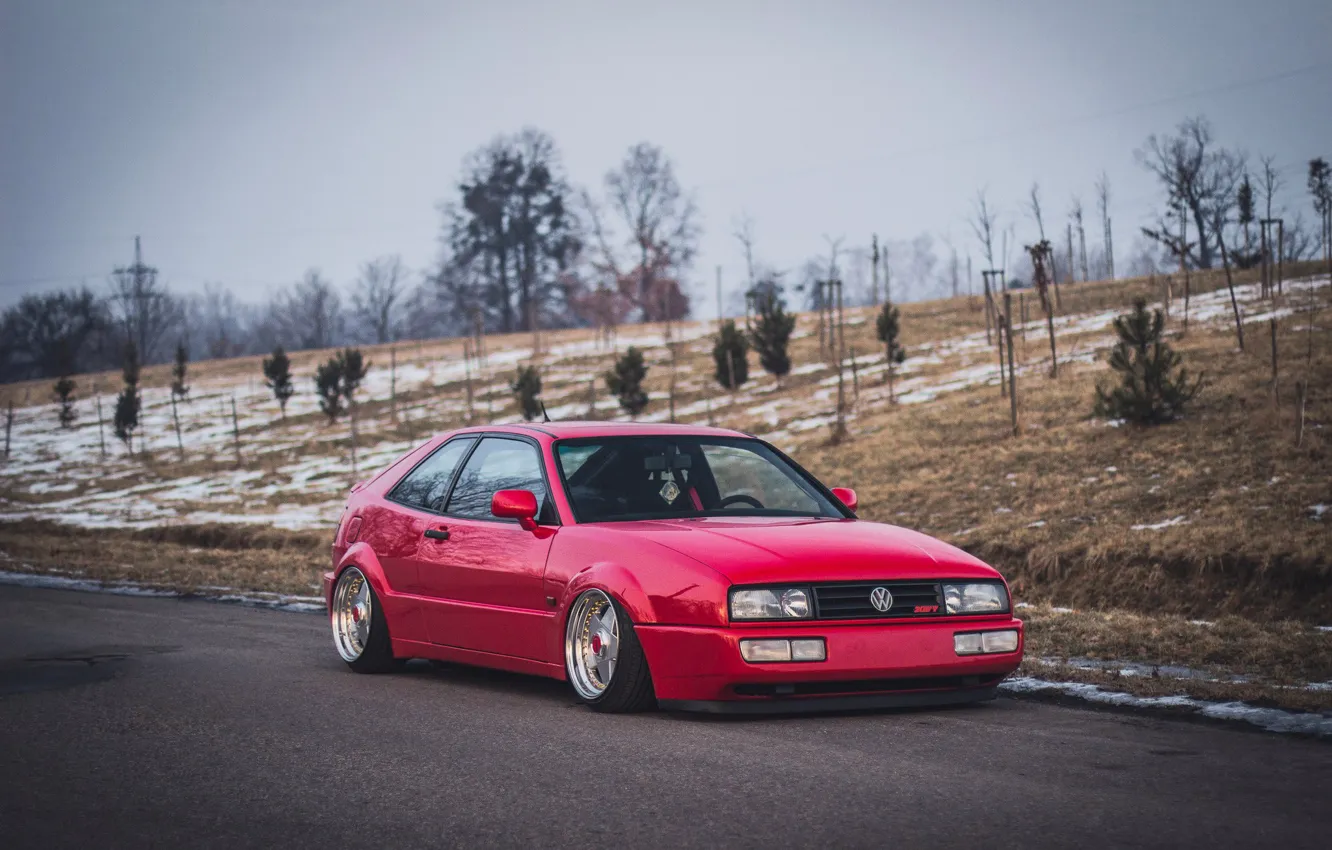 Фото обои тюнинг, volkswagen, red, диски, style, stance, clean, volkswagen corrado