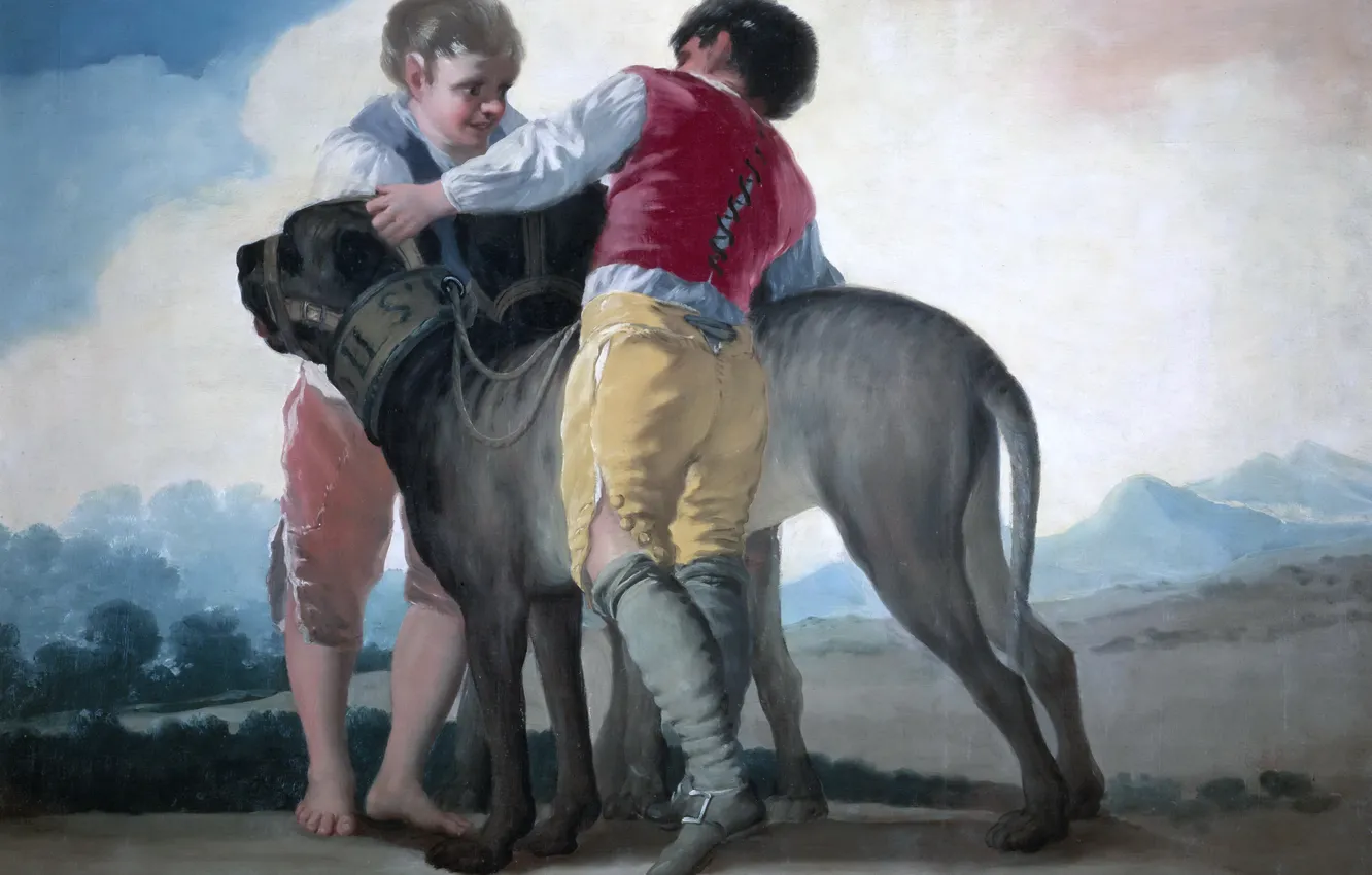 Фото обои картина, жанровая, Франсиско Гойя, Дети с Собаками