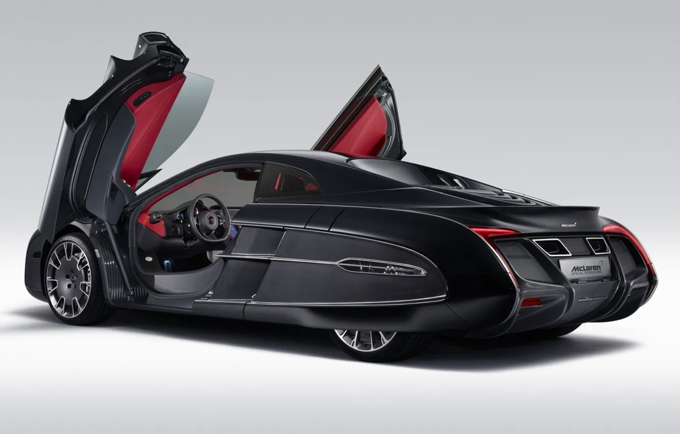 Фото обои Concept, фон, McLaren, двери, концепт, суперкар, вид сзади, МакЛарен