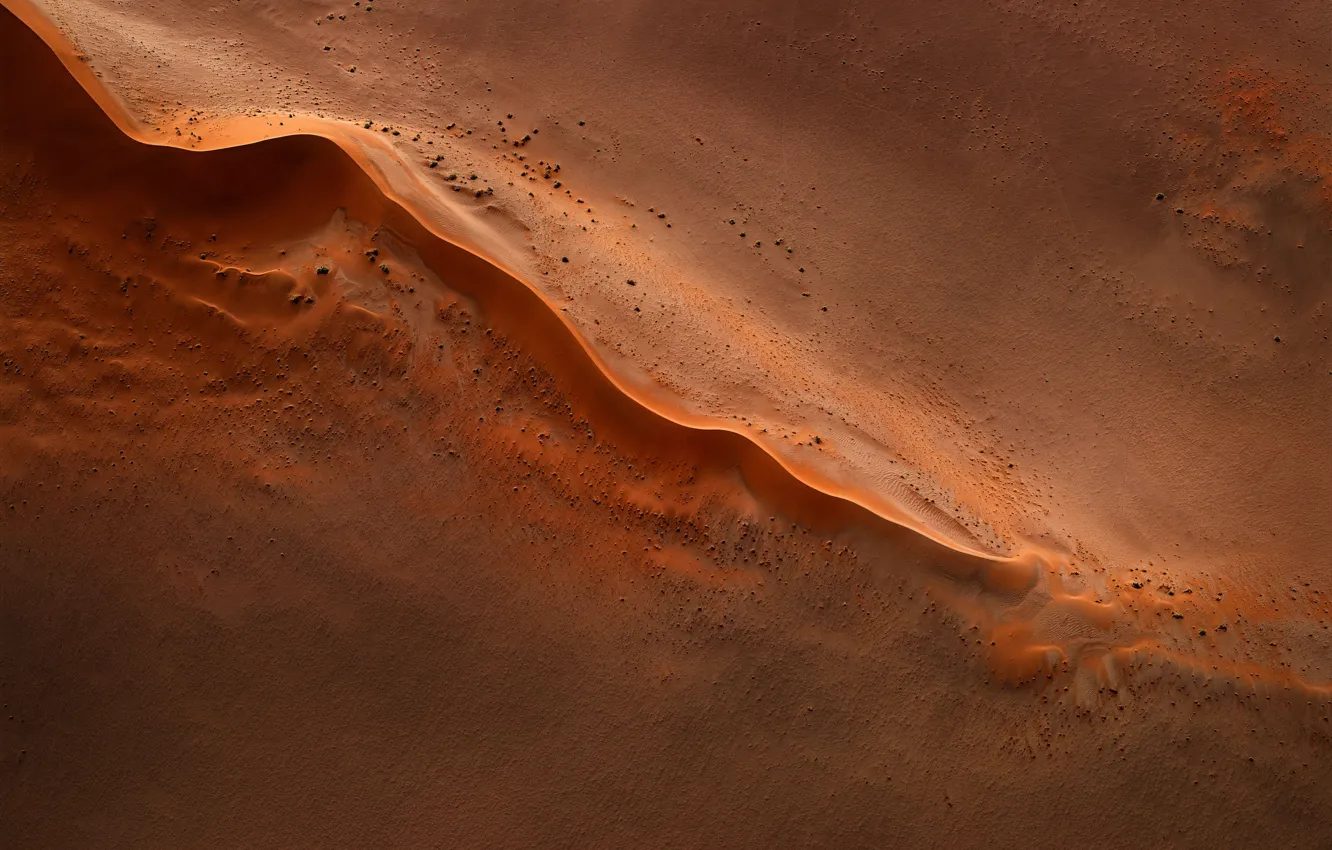 Фото обои песок, камни, пустыня, бархан, вид сверху, аэрофотосъёмка