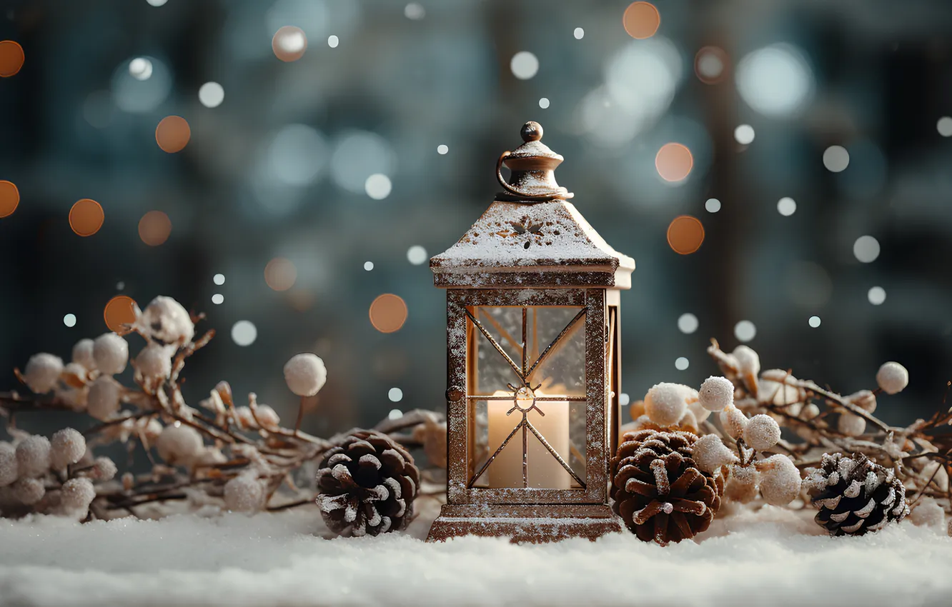 Фото обои зима, снег, ночь, Рождество, фонарь, Новый год, Christmas, night