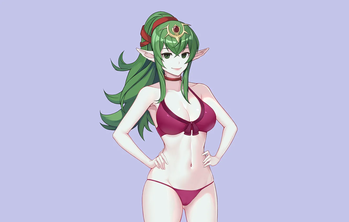 Фото обои girl, sexy, cleavage, green eyes, long hair, boobs, anime, beautiful